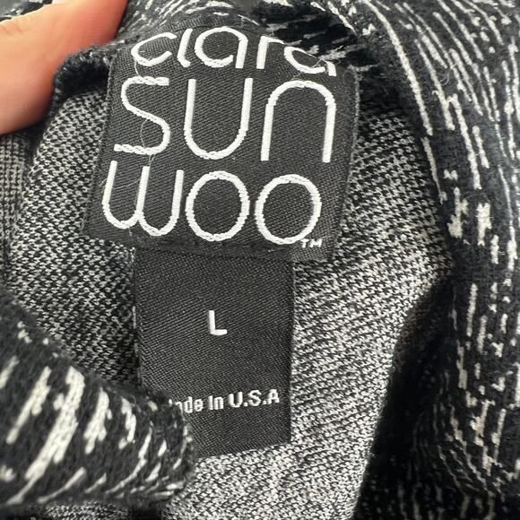 CLARA SUN WOO Black White Sweater Top Long Sleeve Mock Neck Pullover Sz Large L - Picture 9 of 9